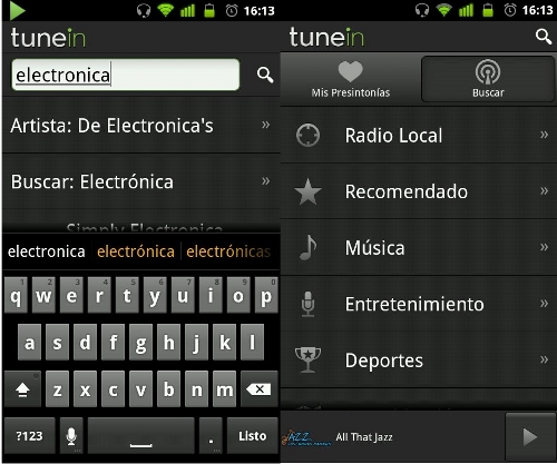 TuneIn, app radio en Android