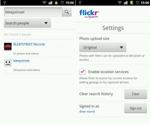 Opciones de Flickr en Android